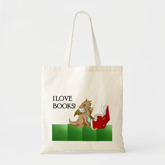 I Love Books Dragon Budget Tote Bag 2 Green (Front)