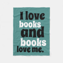 I Love Books Fleece Blanket (teal & white)