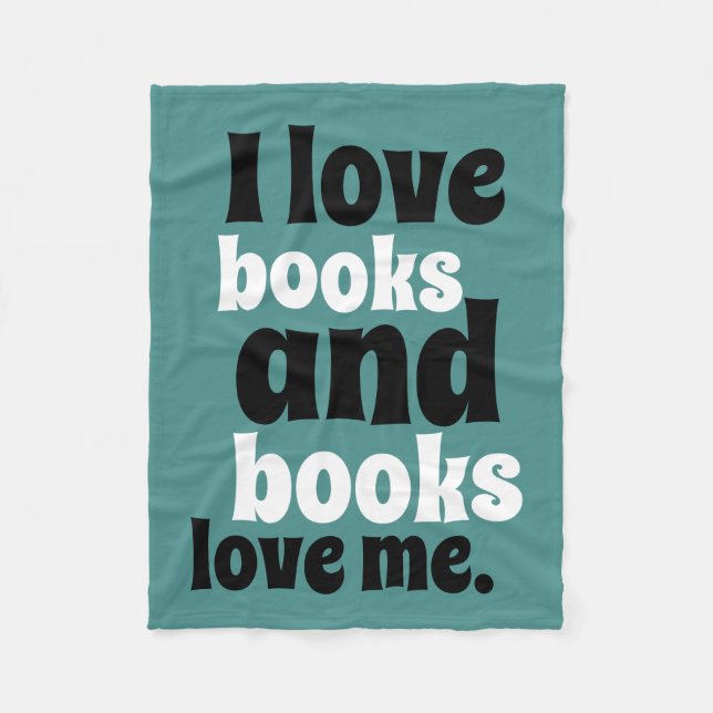 I Love Books Fleece Blanket (teal & white) (Front)