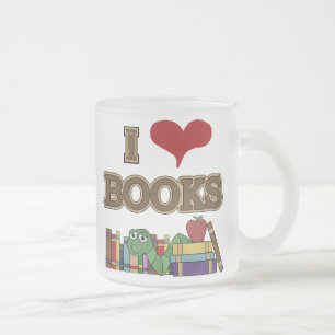 I Love Books Frosted Glass Coffee Mug