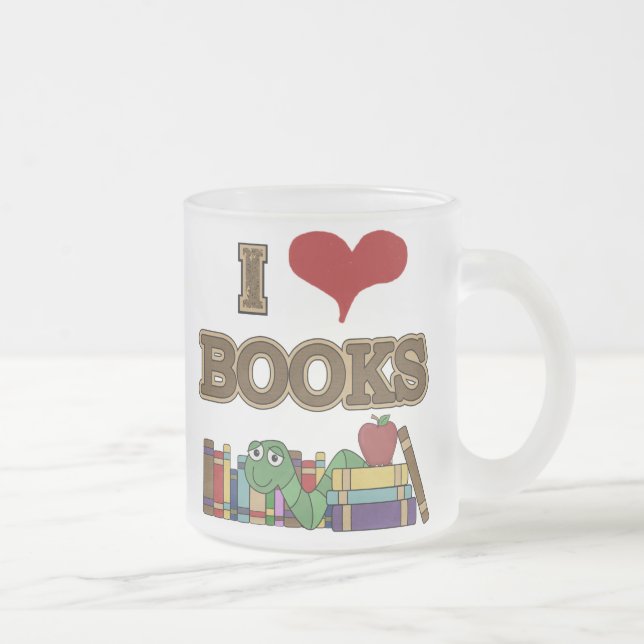 I Love Books Frosted Glass Coffee Mug (Right)