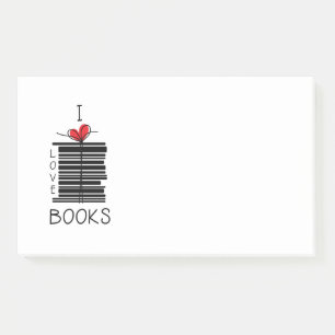 "I Love Books" Heart Bookstack Post-it Notes