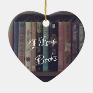 I LOVE BOOKS HEART ORNAMENT