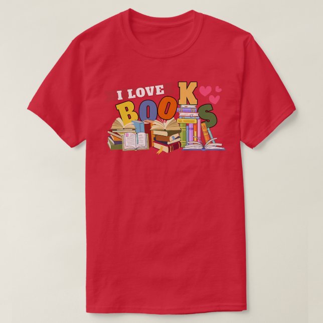 I Love Books Heart Reading Stories Book Lover  T-Shirt (Design Front)
