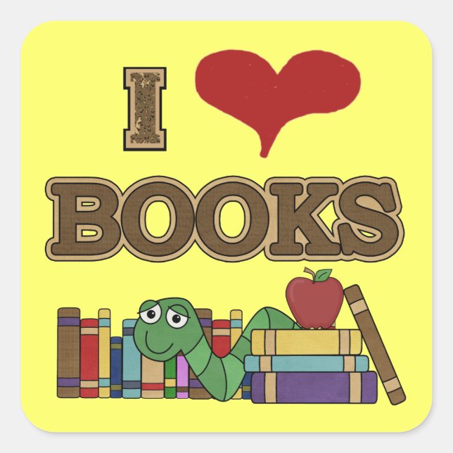 I Love Books Square Sticker (Front)