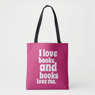 I Love Books Tote (pink peacock)