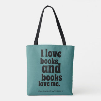 I Love Books Tote (teal and black)