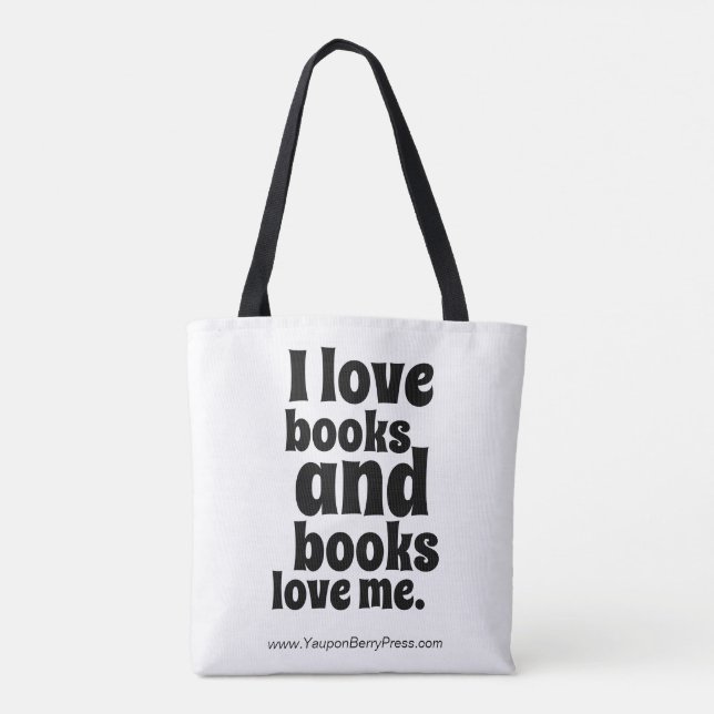 I Love Books Tote (white and black) (Back)