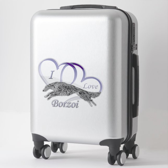 I Love Borzoi Die Cut Vinyl Sticker (Suitcase)