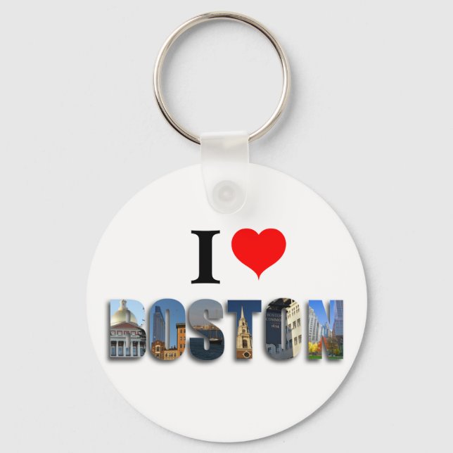 I Love Boston Massachusetts Travel City Photos Key Ring (Front)