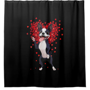 I Love Boston Terrier Funny Heart Valentine Gift Shower Curtain