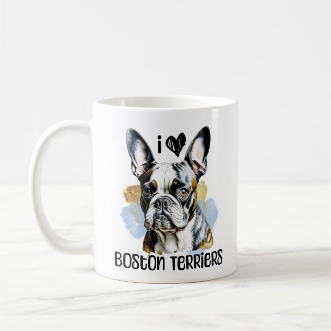 I Love Boston Terriers Personalised Coffee Mug (Left)