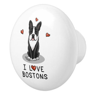 I Love Bostons Boston Terriers (black & white) Ceramic Knob