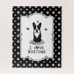 I Love Bostons - Boston Terriers (black & white) Jigsaw Puzzle