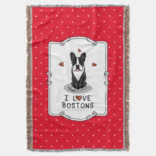 I Love Bostons Boston Terriers (black & white) Throw Blanket (Front Vertical)