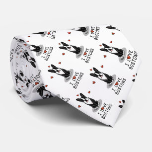 I Love Bostons - Boston Terriers (black & white) Tie