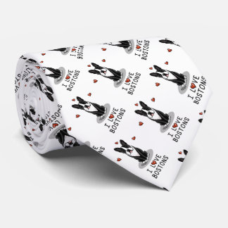 I Love Bostons - Boston Terriers (black & white) Tie