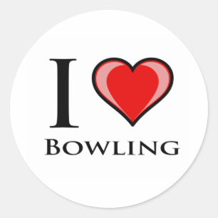 I Love Bowling Classic Round Sticker