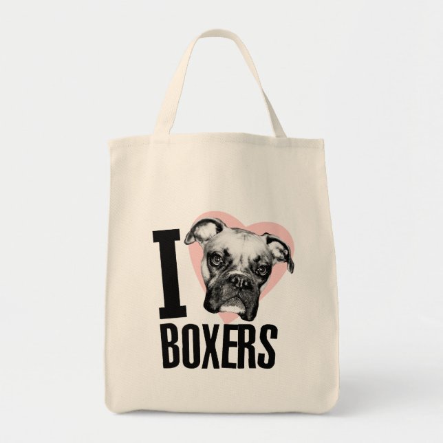 I Love Boxers Grocery Tote (Front)