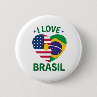 I Love Brasil USA Flag Heart 6 Cm Round Badge