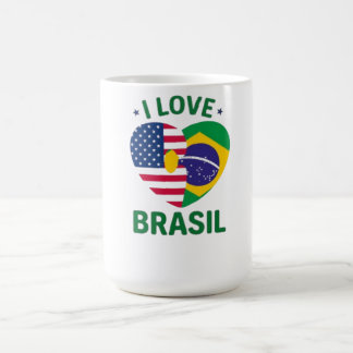 I Love Brasil USA Flag Heart Coffee Mug