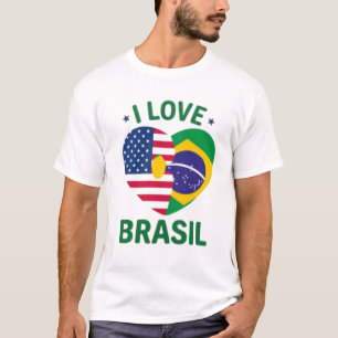 I Love Brasil USA Flag Heart Puzzle Brazilian Amer T-Shirt