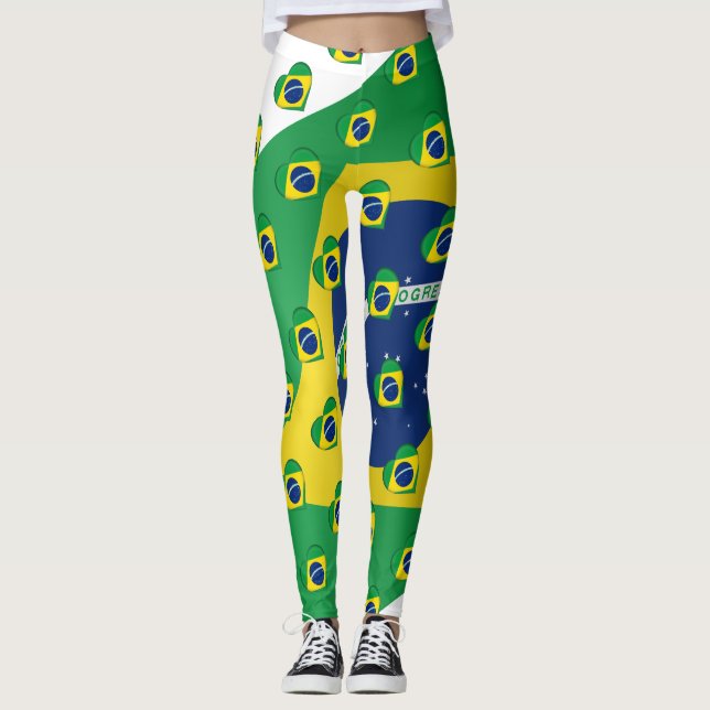 I Love Brazil Brazilian Flag Colours Funny Leggings (Front)