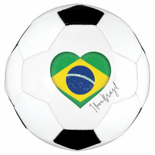 I Love Brazil Flag Colours Heart Soccer Ball