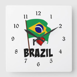 I Love Brazil Square Wall Clock
