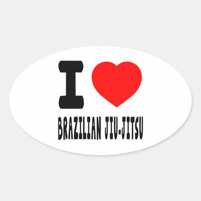I Love Brazilian Jiu-Jitsu Oval Sticker (Front)