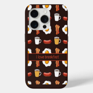 I love breakfast, Food pattern in black iPhone 15 Pro Case