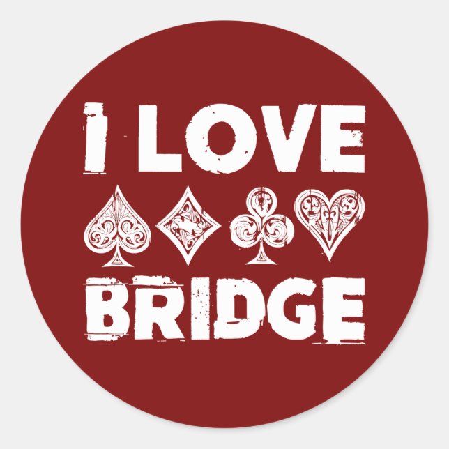 I Love Bridge Card Game Player Classic Round Sticker (Front)
