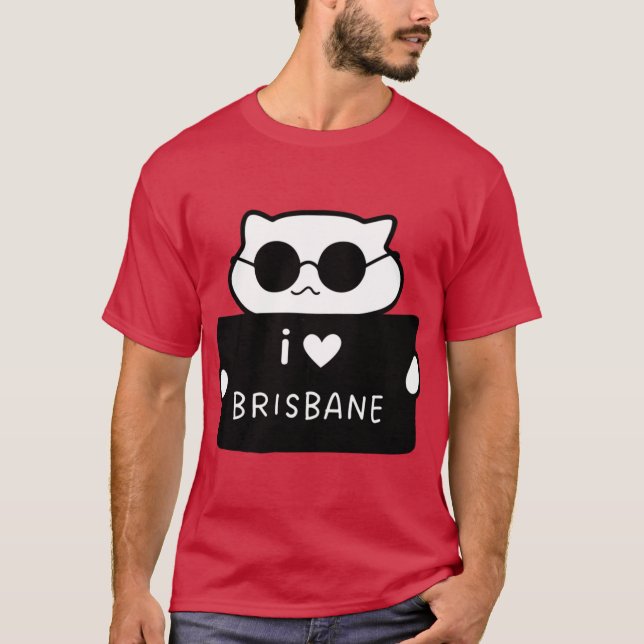 I LOVE BRISBANE Cute Cat Illustration Handwrittens T-Shirt (Front)