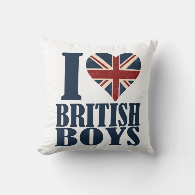 I Love British Boys Union Jack Throw Pillow (Front)