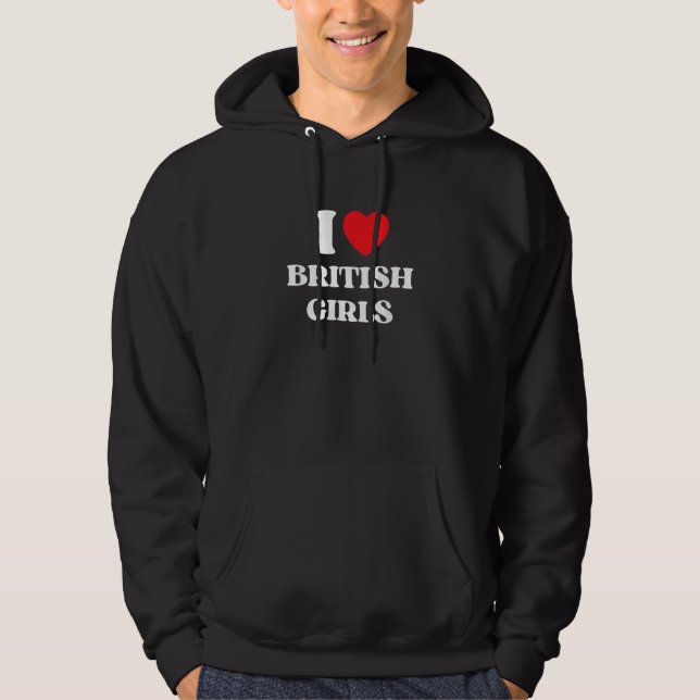 I Love British Girls I Red Heart British Girls Bri Hoodie (Front)