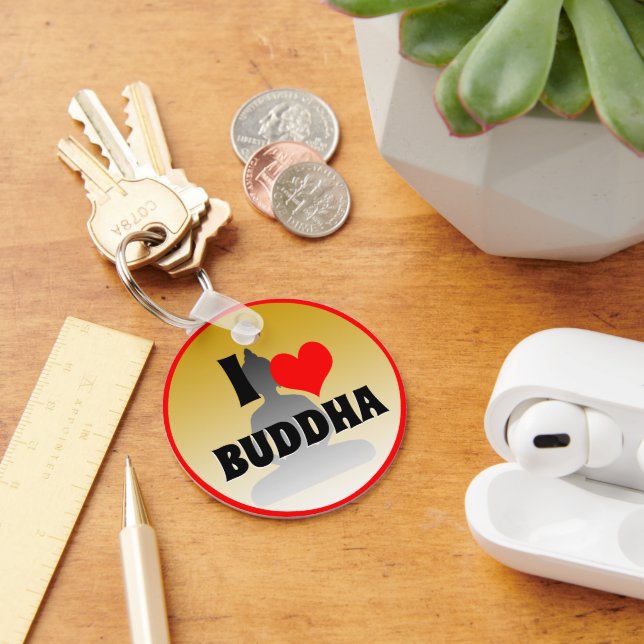 I love Buddha & Red Heart, Mindfulness / Buddhism Key Ring (Desk)