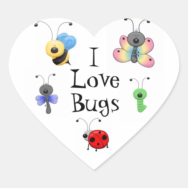 I Love Bugs Heart Shaped Sticker (Front)