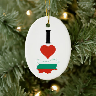 I Love Bulgaria Vertical I Heart Country Flag Map Ceramic Tree Decoration