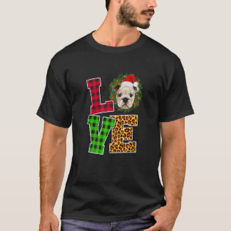 I Love Bulldog Dog Santa Hat Leopard Christmas Xma T-Shirt