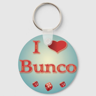 I Love Bunco in Red with red dice Key Ring