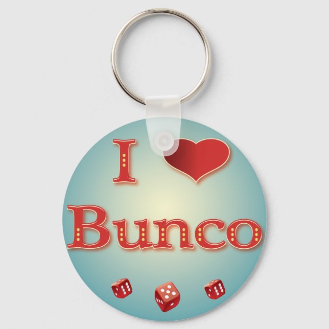 I Love Bunco in Red with red dice Key Ring (Front)
