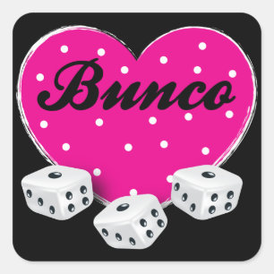 I Love Bunco Valentines Heart With Dice Dots Square Sticker