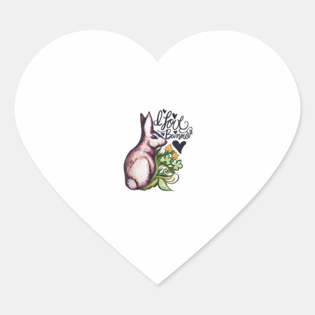 I love Bunnies Fun Bunny Rabbit artwork  Heart Sticker (Front)