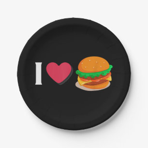 I Love Burger Cheeseburger Unhealthy Eating  Paper Plate