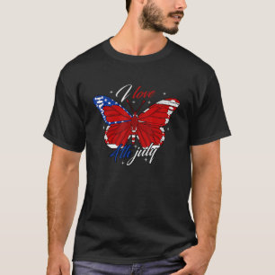 I Love Butterflies 4th Of July American Flag Memor T-Shirt