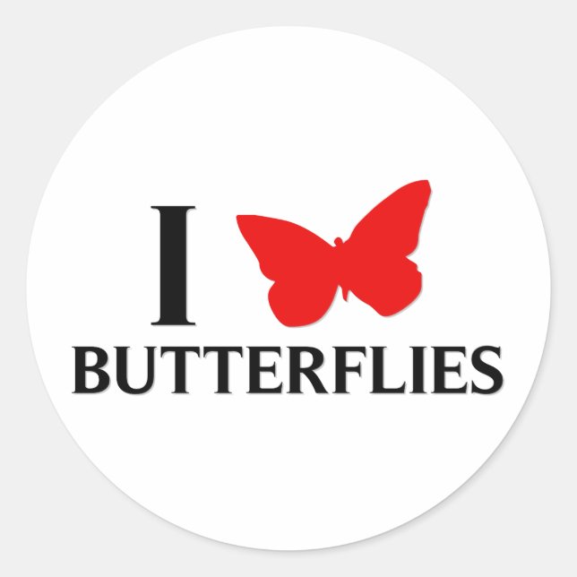 I Love Butterflies Classic Round Sticker (Front)