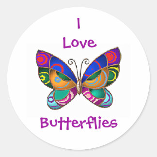 I Love Butterflies Round Stickers