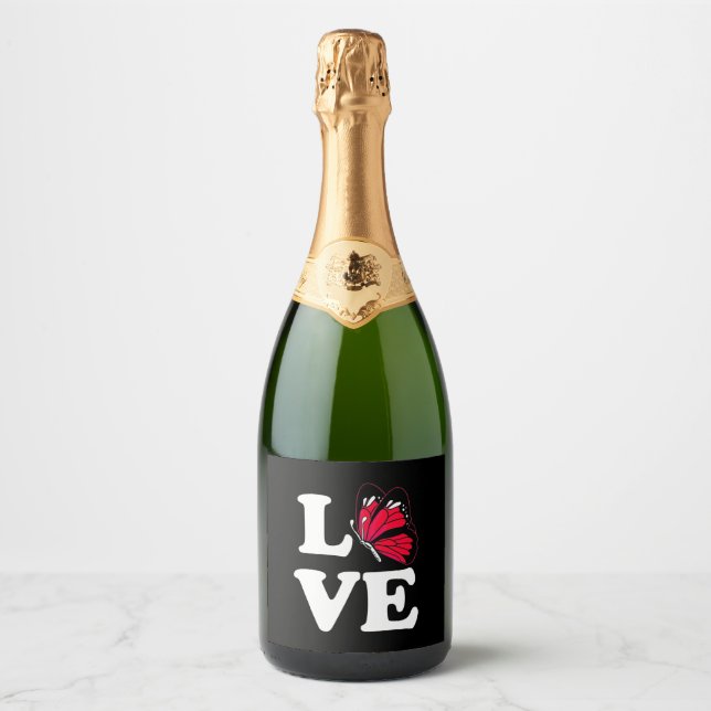 I Love Butterfly Sparkling Wine Label (Front)