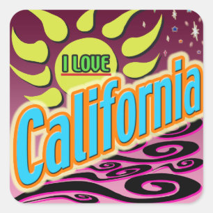 "I LOVE California" Night Sunshine" Sticker! Square Sticker