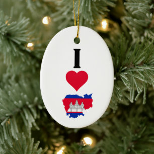 I Love Cambodia Vertical I Heart Country Flag Map Ceramic Tree Decoration
